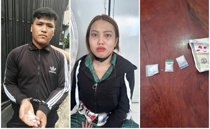 Tú và Hương bị cơ quan công an bắt giữ cùng tang vật. (Ảnh: Công an cung cấp)