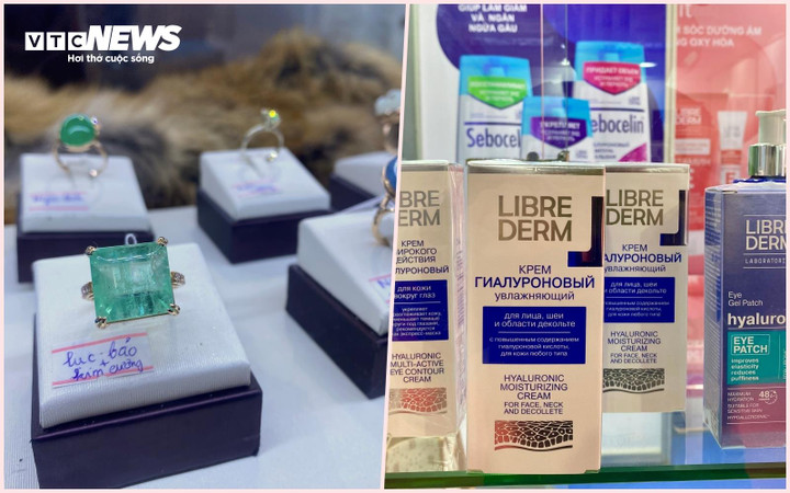 Các sản phẩm mỹ phẩm, trang sức được các doanh nghiệp Nga mang đến Việt Nam tại triển lãm.