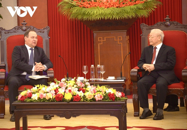 Tổng Bí thư Nguyễn Phú Trọng đánh giá cao những bước phát triển tích cực trong quan hệ giữa Việt Nam và Belarus.