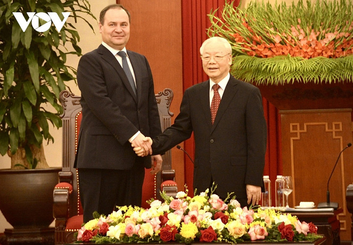 Tổng Bí thư Nguyễn Phú Trọng tiếp Thủ tướng Cộng hòa Belarus Roman Golovchenko.