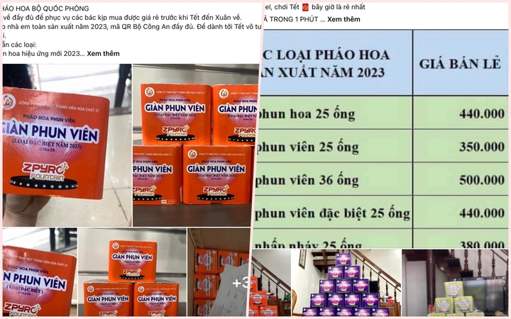 Rao bán pháo hoa công khai, tràn lan trên mạng xã hội. (Ảnh chụp màn hình)