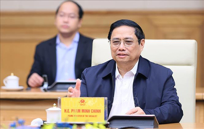 Thủ tướng Phạm Minh Chính phát biểu tại buổi tiếp ông Jensen Huang, Chủ tịch kiêm Giám đốc điều hành Tập đoàn Nvidia.