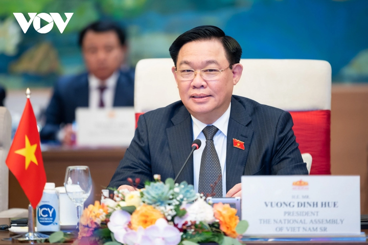 Chủ tịch Quốc hội Vương Đình Huệ phát biểu tại buổi làm việc.