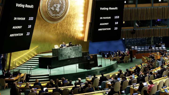 Hình ảnh cuộc bỏ phiếu của Đại hội đồng Liên hợp quốc. (Ảnh: Getty)