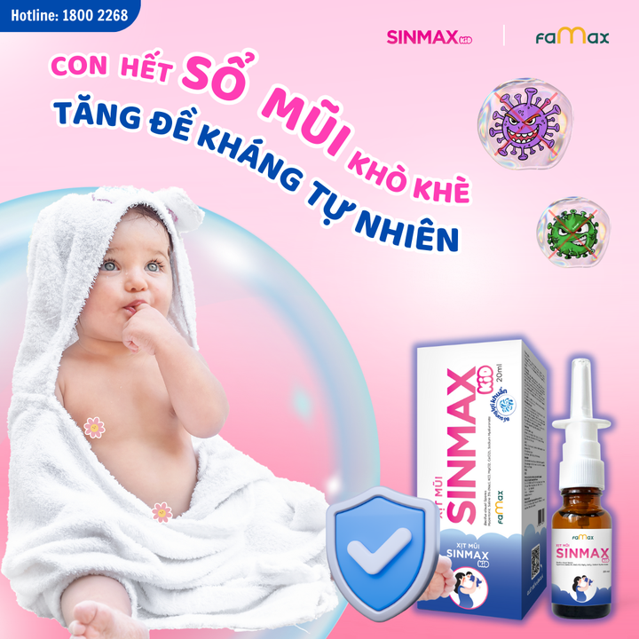 Xịt mũi Sinmax Kid đa tác động - An toàn, lành tính cho trẻ sơ sinh và bà bầu.