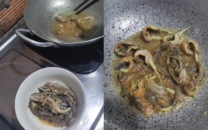 Clip chiên thằn lằn khiến nhiều người kinh hãi. (Ảnh chụp màn hình)