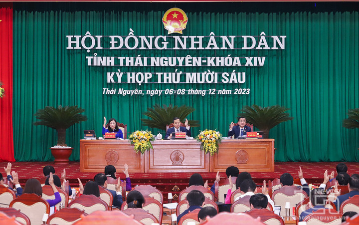 Các đại biểu biểu quyết tại Kỳ họp. (Ảnh: Báo Thái Nguyên)