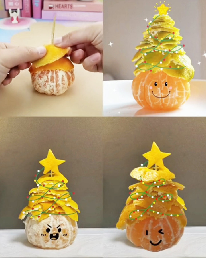 Chỉ với một quả quýt nhỏ, bạn cũng thể tạo hình cây thông Noel rất đáng yêu. (Ảnh: Tiktok/jiandalings52)