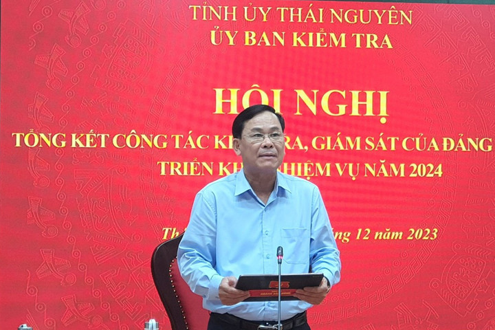 Chủ nhiệm Ủy ban Kiểm tra Tỉnh ủy Thái Nguyên phát biểu tại hội nghị. (Ảnh: ubkttw.vn)