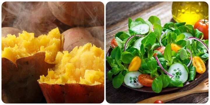 Khoai lang với rau xanh đậm rất tốt cho những người bị bệnh viêm khớp
