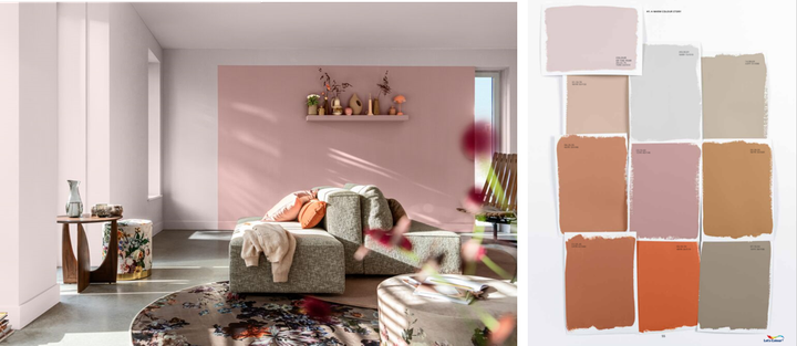 Một không gian bình yên được tạo ra từ sự kết hợp giữa Màu của Năm 2024 và bảng màu Ấm Áp.