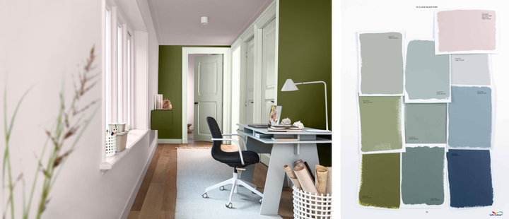 Sắc xanh tự nhiên giúp tạo cảm giác tối giản và tĩnh lặng, phù hợp với những không gian cần sự tập trung như phòng làm việc.