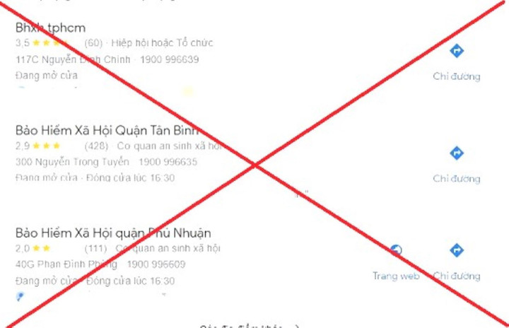 BHXH của TP.HCM và một số quận, huyện bị chèn, chỉnh sửa thông tin tổng đài.