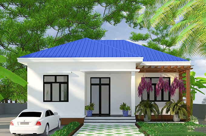 Nhà cấp 4 mái tôn đơn giản, phù hợp với gia đình ít tiền. (Ảnh: Family Home Plans)