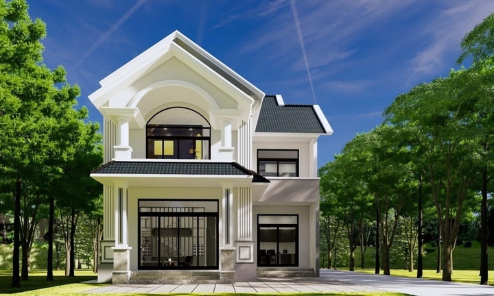 Đặc trưng trong lối kiến trúc của mẫu nhà 4x10 1 trệt 1 lầu lần này là mang đến những đường nét khỏe khoắn, vững chắc, tuy đơn giản nhưng vô cùng đẹp mặt. Phần ban công lầu 1 được thi công đủ rộng, thoáng mát, giúp căn nhà không quá bí bách.