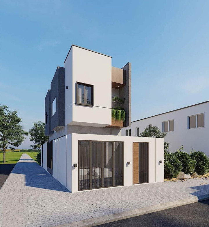 Mẫu nhà 1 trệt 1 lầu 5x10m được thiết kế cửa cổng kín cao tường, tạo sự thống nhất trong tổng thể kiến trúc mặt tiền, góp phần gia tăng hiệu ứng thẩm mỹ hiện đại cho công trình.