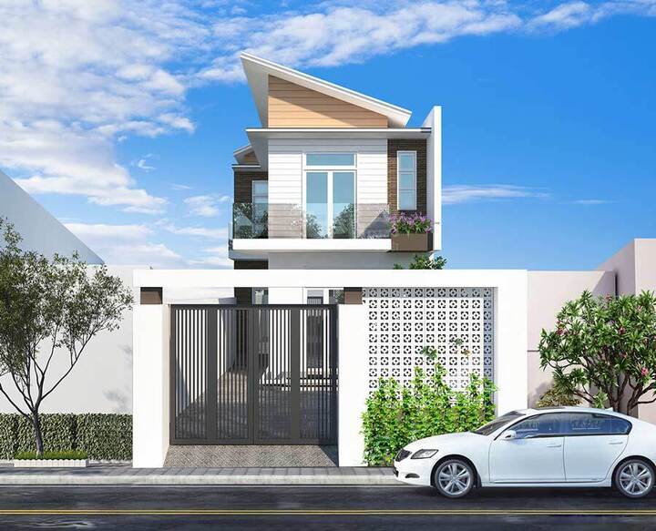 Các kiến trúc sư đã thiết kế phần mái cách điệu từ hệ mái dốc truyền thống tạo nên một tổng thể phi đối xứng độc đáo và ấn tượng.