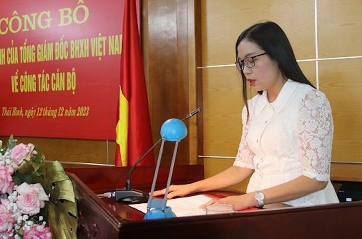 Bà Lê Thị Minh Huệ - tân Phó Giám đốc BHXH tỉnh Thái Bình. (Ảnh: Vũ Thị Thúy Dung)