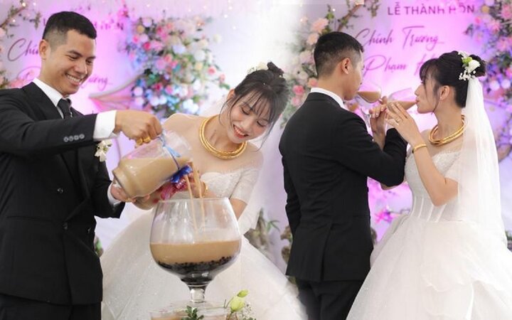 Cặp đôi ở Hà Nội rót trà sữa thay rượu vang. (Ảnh: NVCC)