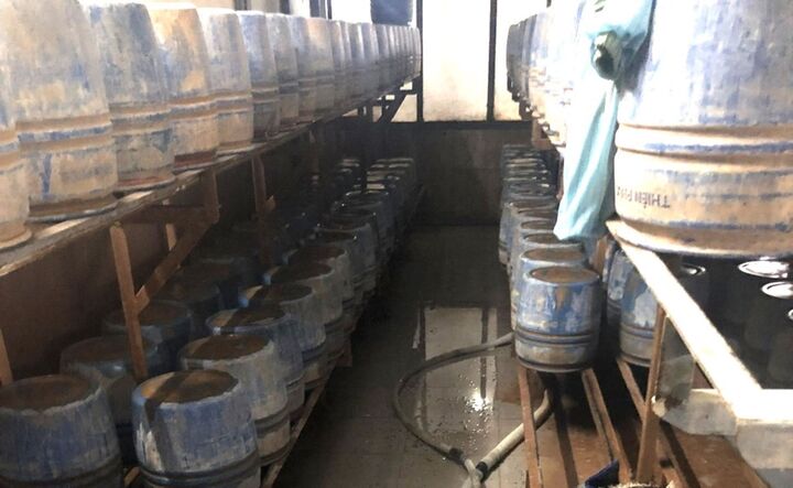 Khu vực ủ giá đỗ của một trong 3 cơ sở không đảm bảo vệ sinh. (Ảnh: Công an cung cấp)