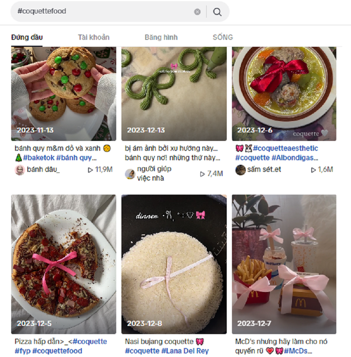 Trào lưu "buộc nơ vào đồ ăn" được dân mạng hưởng ứng nhiệt tình. (Ảnh chụp màn hình)