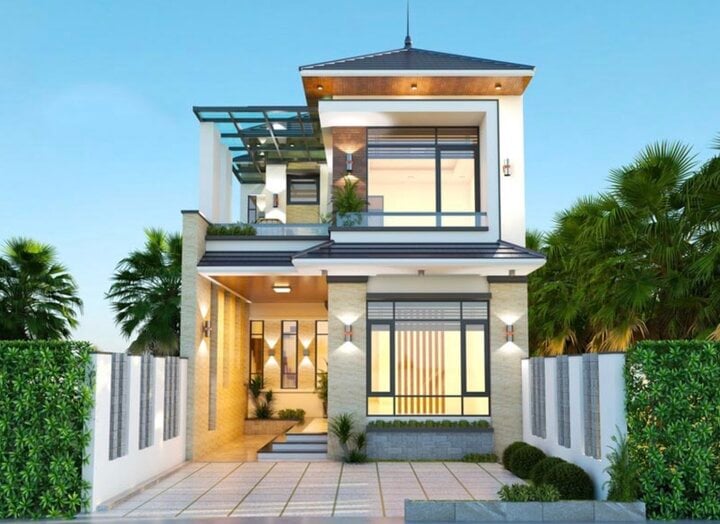 Thiết kế mẫu nhà 2 tầng chữ l mái nhật 11x8m 75m2 giá rẻ BT7070821 - Kiến  trúc Angcovat