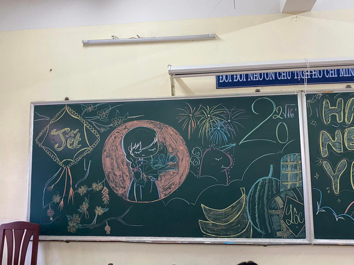 Trong bức tranh này, con số năm 2024 không được viết theo cách thông thường mà được trình bày theo phong cách toán học. (Ảnh: Lâm Vĩ)