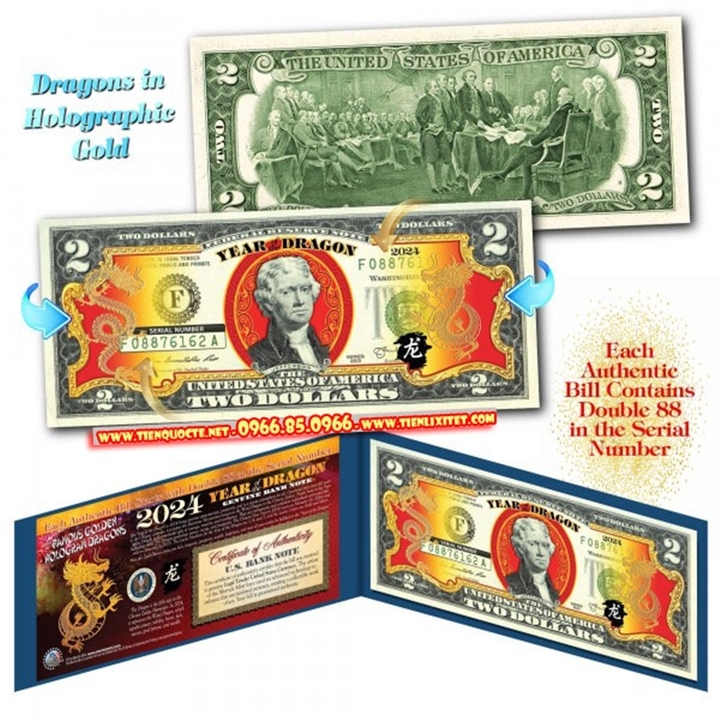 Tờ 2 USD hình rồng. (Ảnh: Tienquocte)