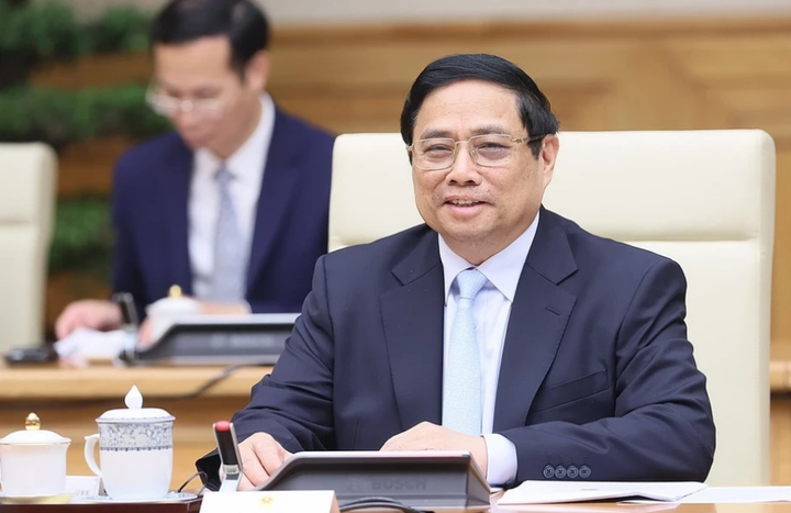 Thủ tướng Phạm Minh Chính phát biểu tại cuộc hội đàm với Thủ tướng Lào Sonexay Siphandone. (Ảnh: TTXVN)