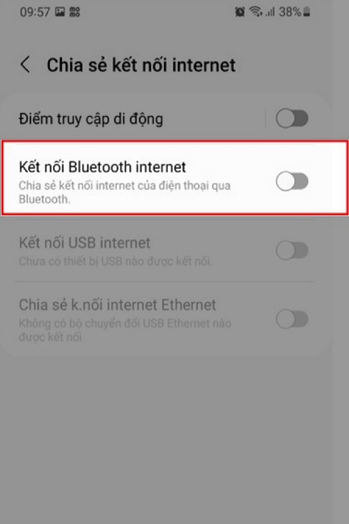 Mở tùy chọn Kết nối Bluetooth Internet.