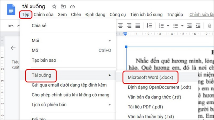 Chọn Tệp > Tải xuống > Microsoft Word (.docx).