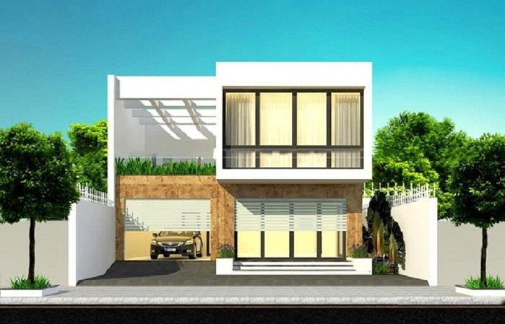 Đây là mẫu nhà lý tưởng cho những ai yêu phong cách thiết kế nhà đơn giản. Kiến trúc sư đã thiết kế gara tách biệt với khu nhà ở và tạo nên không gian mở tối đa nhờ hệ cửa kính trong suốt.