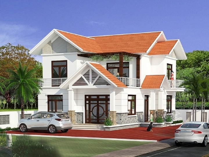 Với sự nhạy bén của kiến trúc sư, ngôi nhà vuông 2 tầng sở hữu hệ mái thái ấn tượng tạo nên sự linh hoạt trong kết cấu của ngôi nhà. Đồng thời với sự khéo léo trong việc lựa chọn và sử dụng tông màu vàng ấm áp trên nền tường trắng điểm viền nâu đen của các khung viền của chính – cửa phụ làm cho ngôi nhà trở nên tươi sáng, hiện đại và sang trọng hơn.