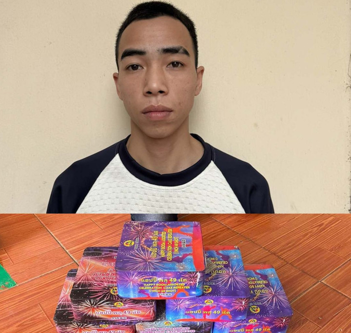 Quang (ảnh trên) đưa tiền cho em họ mua pháo nổ về bán kiếm lời. (Ảnh: Công an Thanh Hoá)