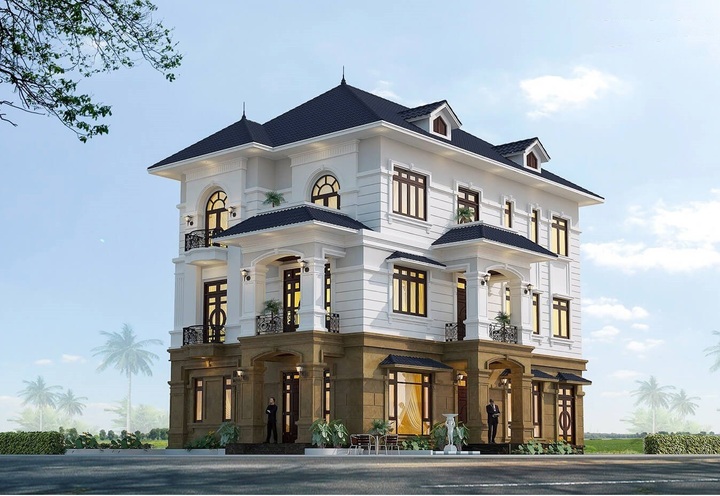 Mẫu nhà vuông 3 tầng được thiết kế hiện đại, lộng lẫy đầy vẻ sang trọng. (Ảnh: Wedo.vn)