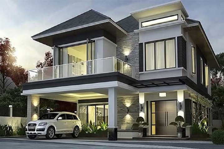 Mẫu thiết kế nhà vuông 2 tầng mang phong cách biệt thự. (Ảnh: trongoixaynha)