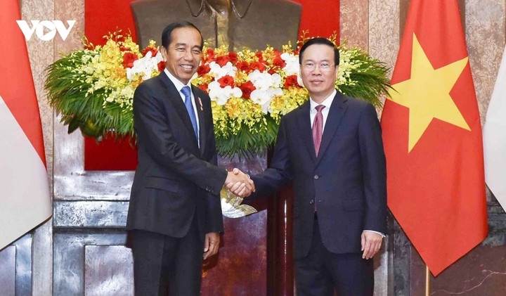 Chủ tịch nước Võ Văn Thưởng và Tổng thống Indonesia Joko Widodo. (Ảnh: Trọng Phú)