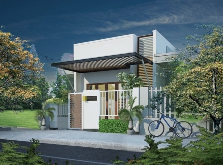 Với mẫu nhà trên đây ta có thể thấy được thiết kế khá đơn giản, chủ yếu được tạo thành từ các khối hình học. Việc sử dụng mái bằng giúp tiết kiệm chi phí xây dựng và chồng thêm tầng khi gia đình có thêm điều kiện sẽ dễ dàng hơn.