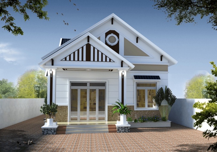 Ngôi nhà có diện tích khá nhỏ gọn với chiều rộng mặt tiền là 7m và chiều sâu lên tới 10m. Nhìn vào bức ảnh phối cảnh, ta có thể thấy thiết kế của mẫu nhà ở này khá đơn giản, điểm nổi bật được thể hiện ở phần mái với các họa tiết bắt mắt.