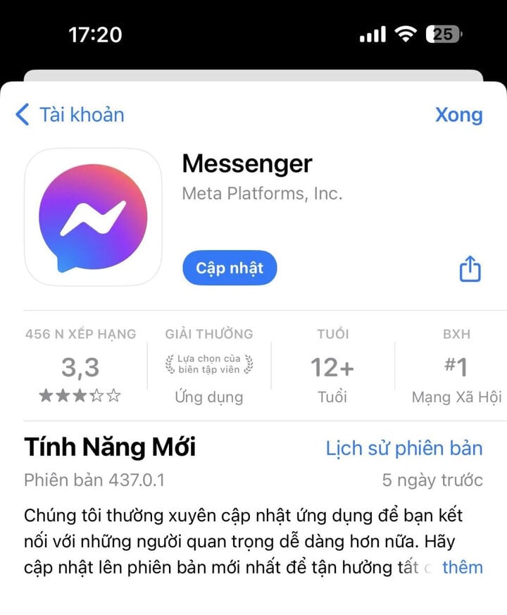 Cập nhật ứng dụng Messenger phiên bản mới nhất.