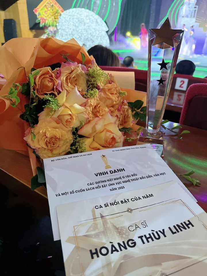 Hoàng Thùy Linh đăng tải chiếc cúp vinh danh trên trang cá nhân. Ảnh: FBNV.