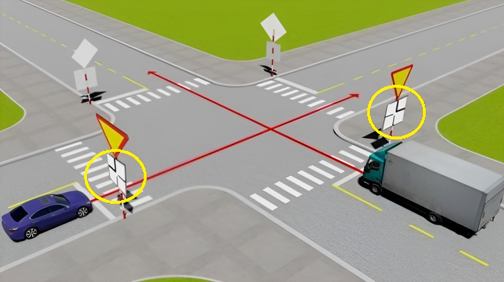 Xe nào phải nhường đường khi qua ngã tư? - 1