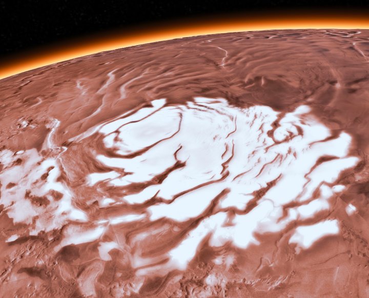 Tàu quỹ đạo của Cơ quan Vũ trụ Châu Âu đã phát hiện ra bằng chứng rõ ràng về một khối lượng băng lớn tập trung quanh xích đạo sao Hỏa. (Ảnh: Cơ quan Vũ trụ Châu Âu)