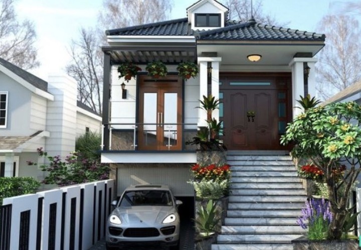 Nhà có tầng hầm lửng phong cách châu Âu.