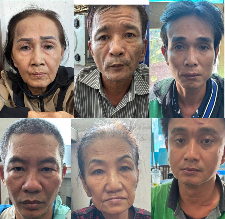 Băng nhóm tại cơ quan điều tra. (Ảnh Công an cung cấp)