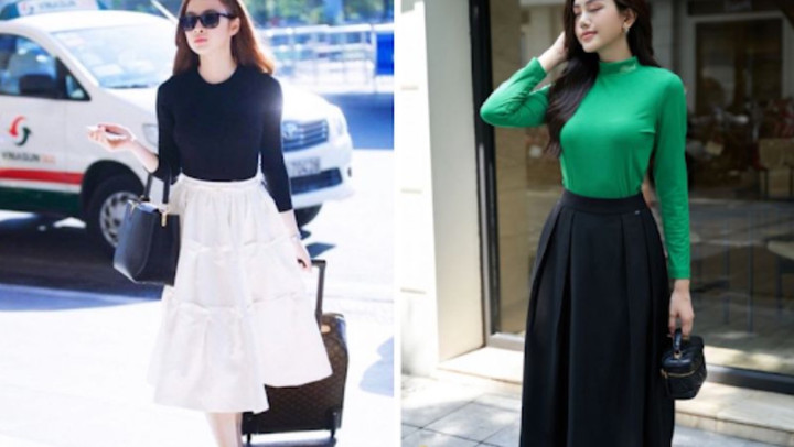 Một chiếc áo giữ nhiệt cùng chân váy xòe là cách phối hợp tuyệt vời giúp bạn tôn lên vẻ nữ tính mà lại vừa bảo đảm các yếu tố giữ ấm cơ thể.