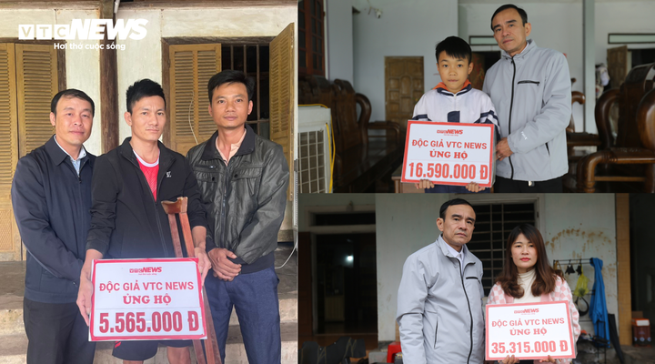 Các gia đình đón nhận món quà từ bạn đọc VTC News. (Ảnh: T.T)