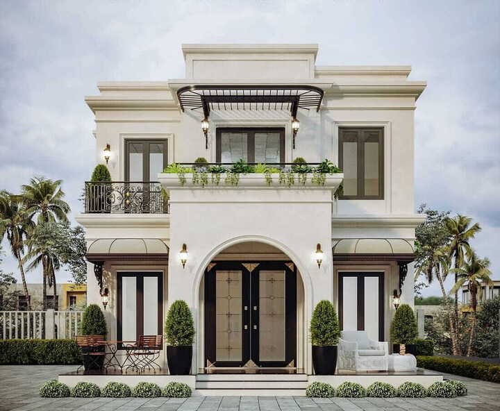Mẫu biệt thự 2 tầng 6 phòng ngủ phong cách địa trung hải. (Ảnh: enhome)