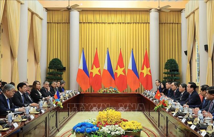 Chủ tịch nước Võ Văn Thưởng hội đàm với Tổng thống Philippines Ferdinand Marcos Jr. Ảnh: Thống Nhất/TTXVN