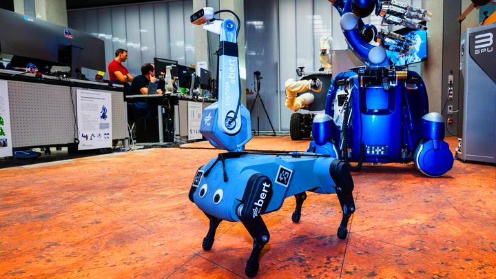 Robot giống chó Bert nhận được sự trợ giúp điều khiển từ một phi hành gia đang ở trong không gian. (Ảnh: ESA/Andreas Mogensen/X).